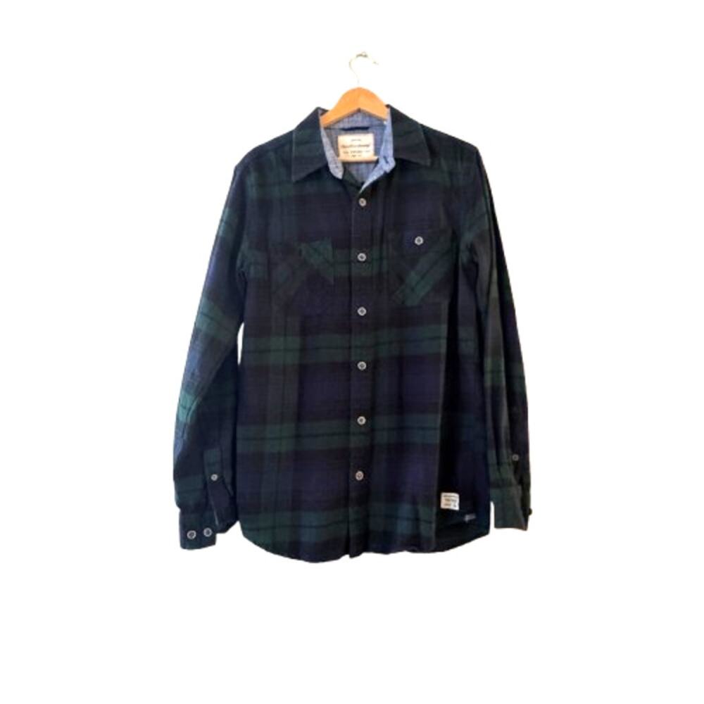 Weatherproof Vintage Mens Plaid Button Up Shirt S Blue Green Flannel Long Sleeve
